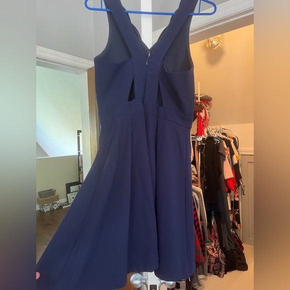 Blue Knee Length Skater Dress with Scallop Cutout - Picture 2 of 4